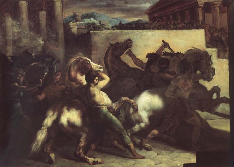 Theodore   Gericault The race of the wild horses